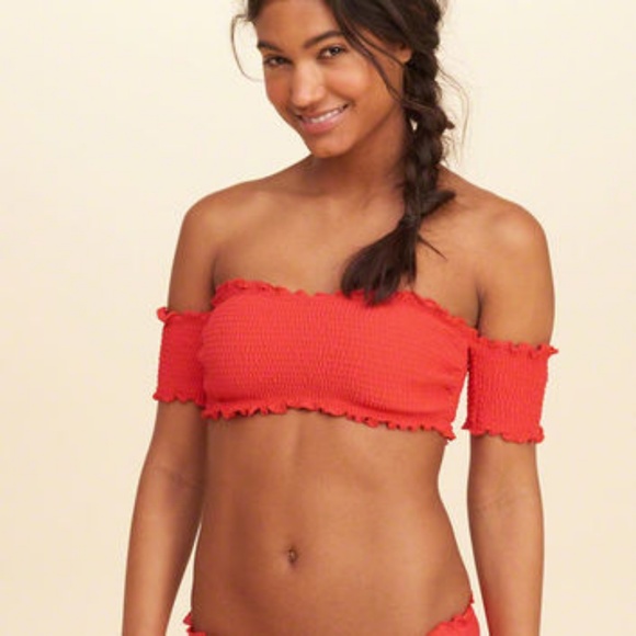 smocked off the shoulder swim top